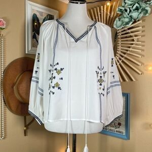 SEE U SOON | Tribal Inspired Oversized Flowy Boho Peasant Blouse - Small